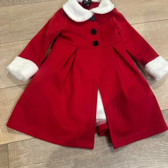 LILT 2T GIRLS RED & WHITE DRESS WITH PEA COAT CHRISTMAS - Picture 5 of 13